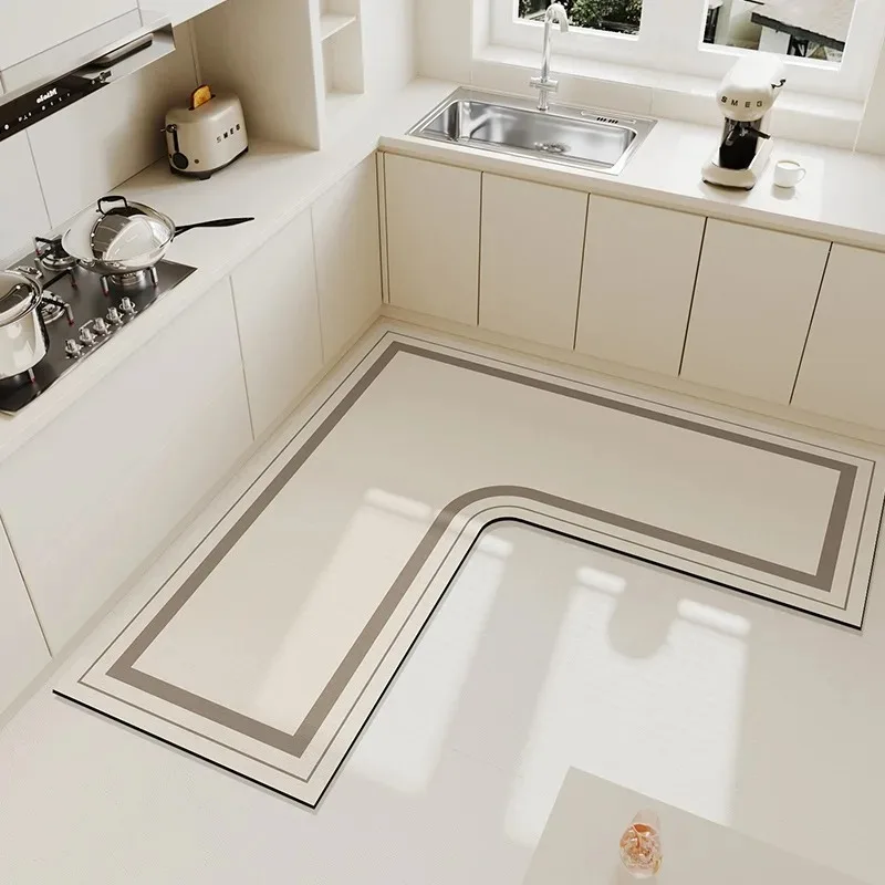 Light Luxury Simple Decorate Kitchen Carpet L-shaped Soft Mat Non-slip Oil-proof Waterproof PVC Easy To Clean Rug Ковер Tapis 러그 5