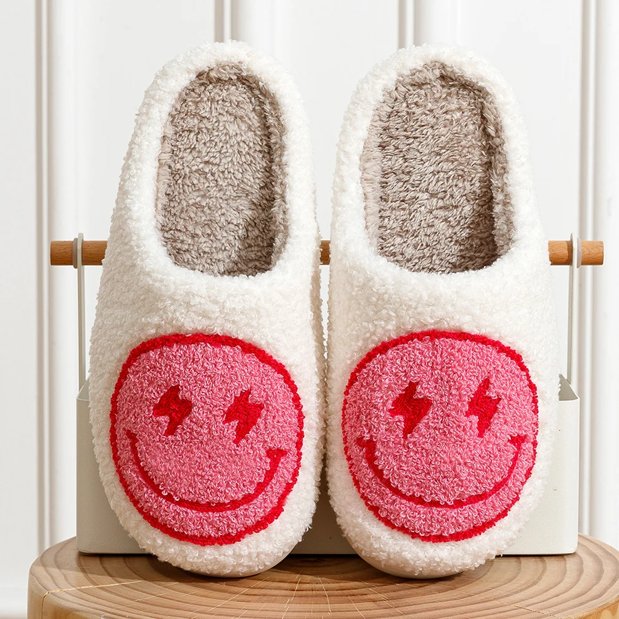 Women Super Cute Lightning Smile Face Slippers House Funny Ladies Casual Footwear Winter Shoes Fluffy Slides for Home 3