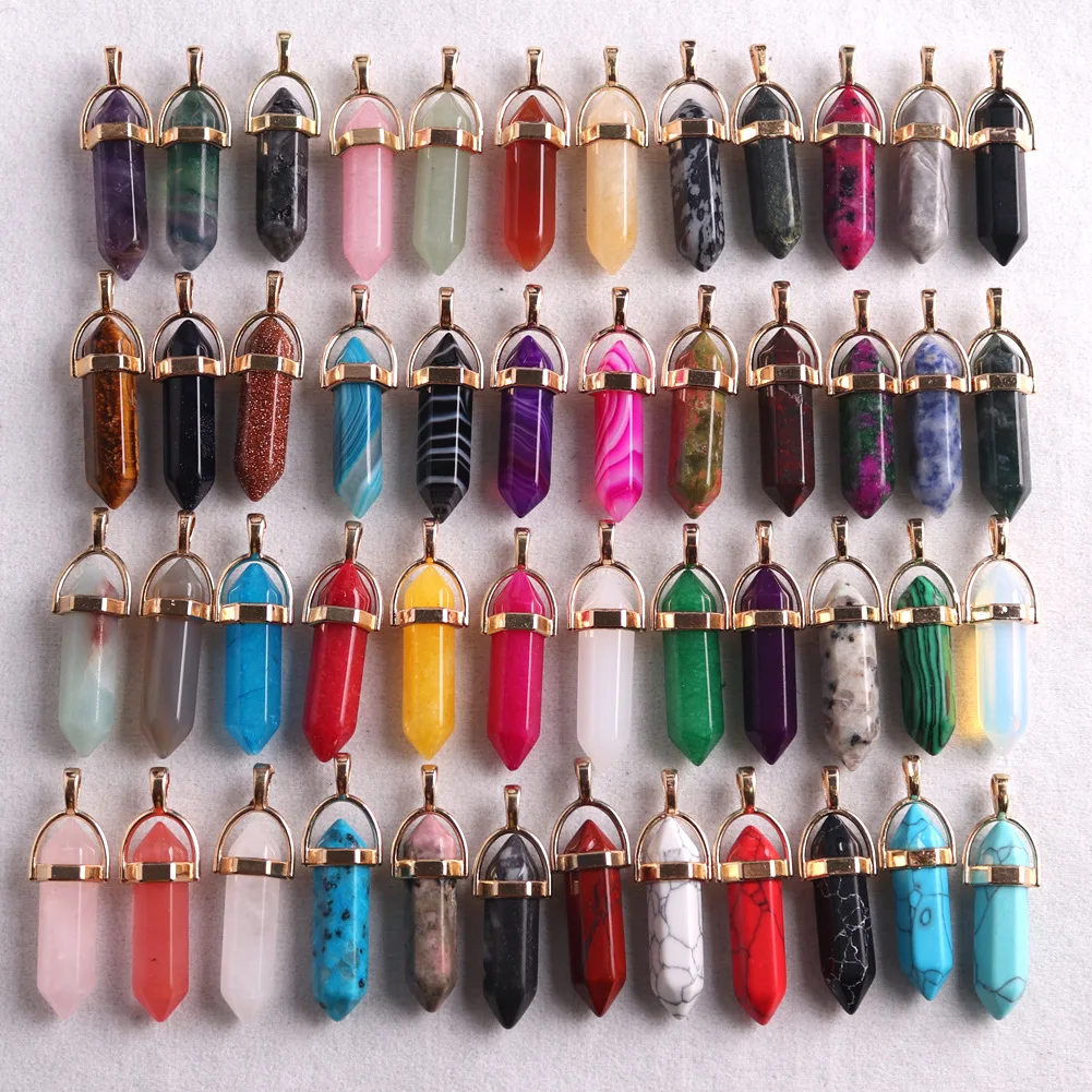 Natural Stone  Hexagonal Prism Healing Crystal Charms Pendants For Diy Earrings Necklace Jewelry Making