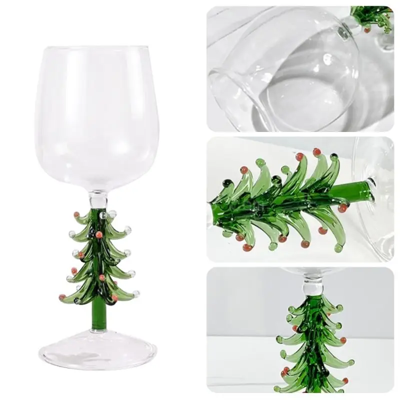 Christmas Tree Wine Glass Stem Wine Glasses Elegant Wine-Goblet Glass Vintage-Decor Festive-Atmosphere Gifts