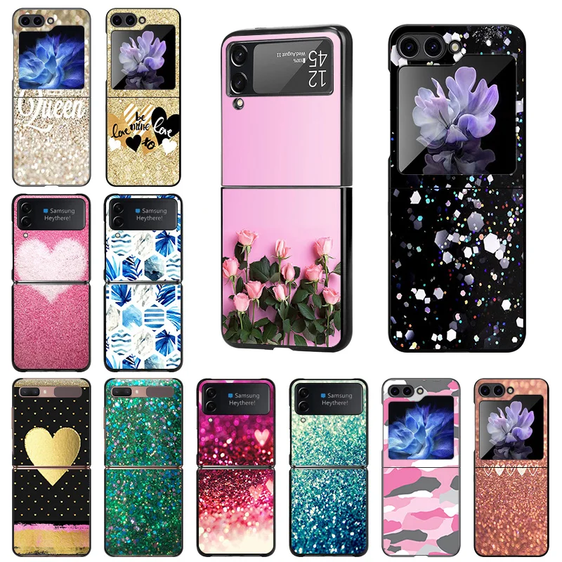 Custodie Per Cellulari Per Samsung Galaxy Zflip Z Flip3 Flip4 Flip5 5G Aqua Silver Pink Green Queen Art Cover Rigida Anti-Goccia Nera