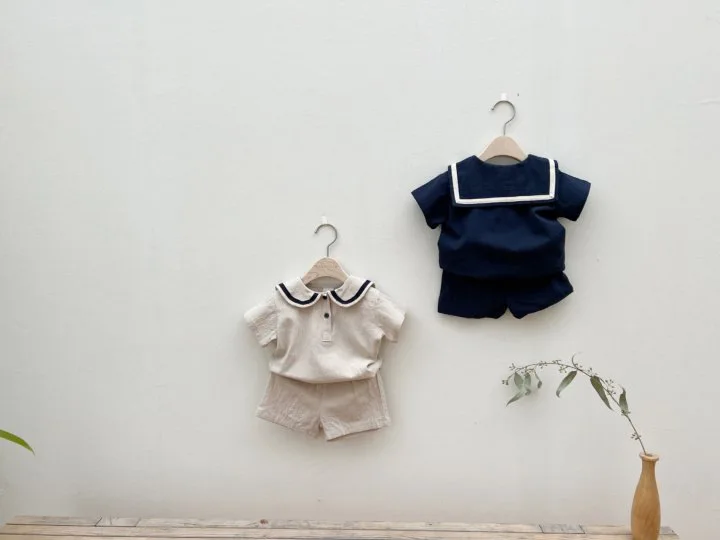 2022 Summer New Baby Short Sleeve Clothes Set Infant Girl Navy Collar T Shirt + Shorts Set Cotton Kid Outfits Baby Boy 2pcs Suit vintage Baby Clothing Set