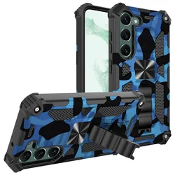 Camouflage Armor Shockproof Phone Case with Hidden Kickstand and TPU Frame - A36 5G (Camouflage Blue)