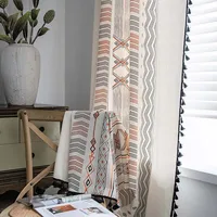 Boho Geometric Patterns Curtains Semi-Blackout Window Curtains for Living Room, Linen Tassels Farmhouse Curtains for Bedroom 2
