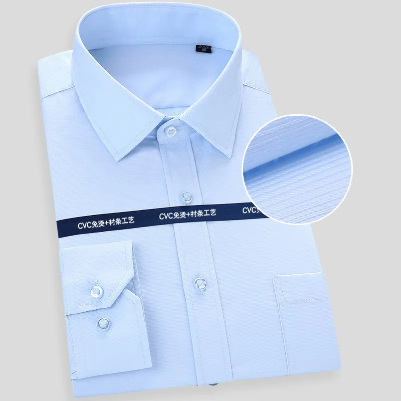 Men Dress Shirt Long Sleeve Solid Plus Size Regular Fit Stripe White Blue