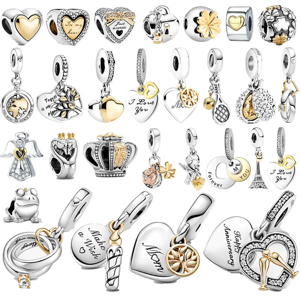 2022 New 925 Sterling Silver circular Beaded Golden Heart-Shaped Birthday Candle Charm Fit Original Pandora Bracelet DIY Jewelry mens rings