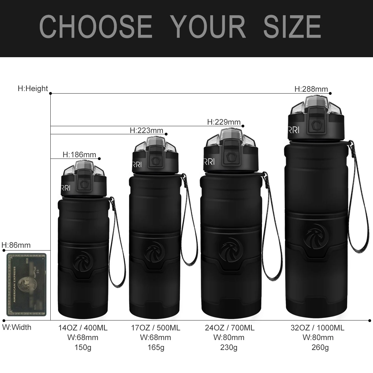 Sports Water Bottle 400/500/700/1000ml BPA Free Plastic Portable Leak-proof
