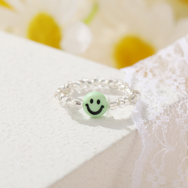 Cute Transparent Resin Acrylic Handmade Beaded Rhinestone Colourful Geometric Square Round Rings for Women Y2k Jewelry Party