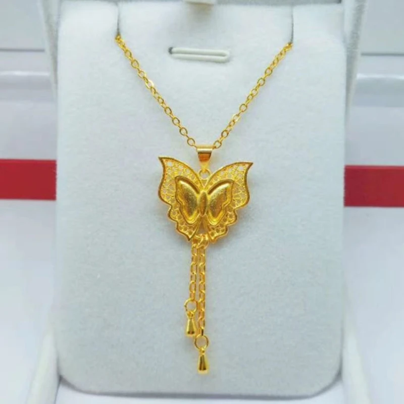 

24k Yellow Gold Plated Butterfly Necklace for Women Bride Wedding Birthday Engagement Clavicle Chain Necklace Fine Jewelry Gifts
