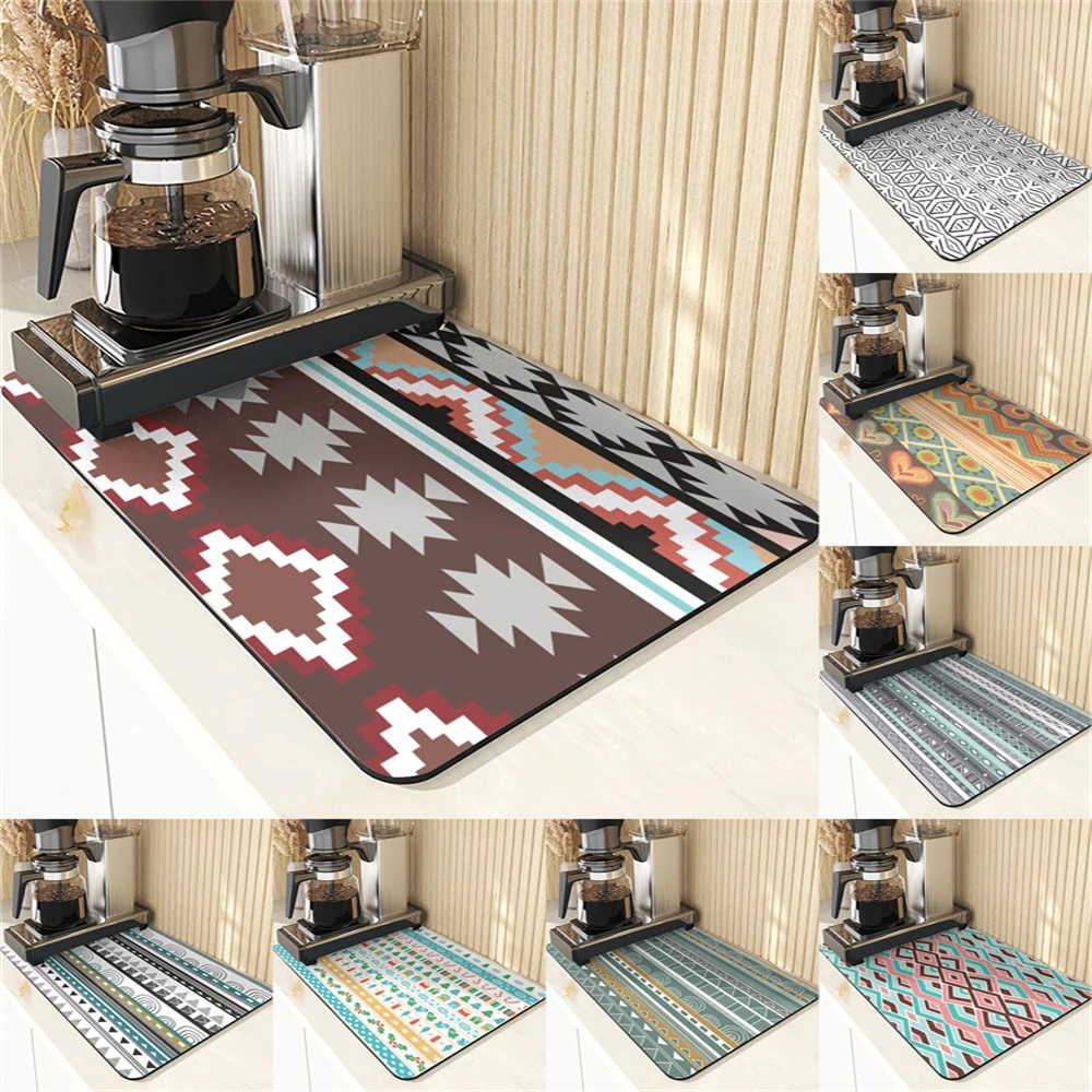 

Geometry Style Kitchen Absorbent Drying Mat For Kitchens Accessories Lattice Printing Coasters For Glasses Table Dish Drying Mat