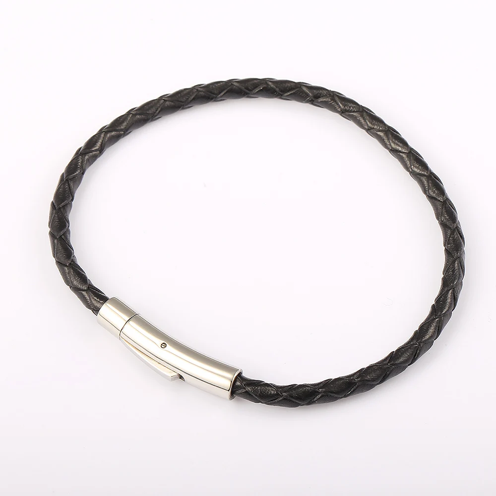 4mm 6mm Stainless Steel Clasp Simple Design Bangles Red Black Brown Men's Man-made Leather Bracelets LB775