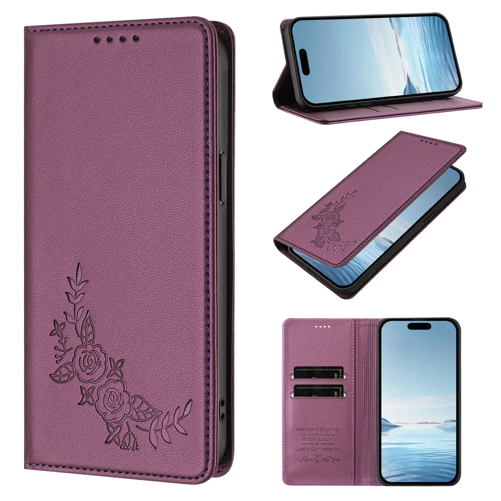 Lotus Flowers Leather Flip Case with Magnetic Closure and Card Slots