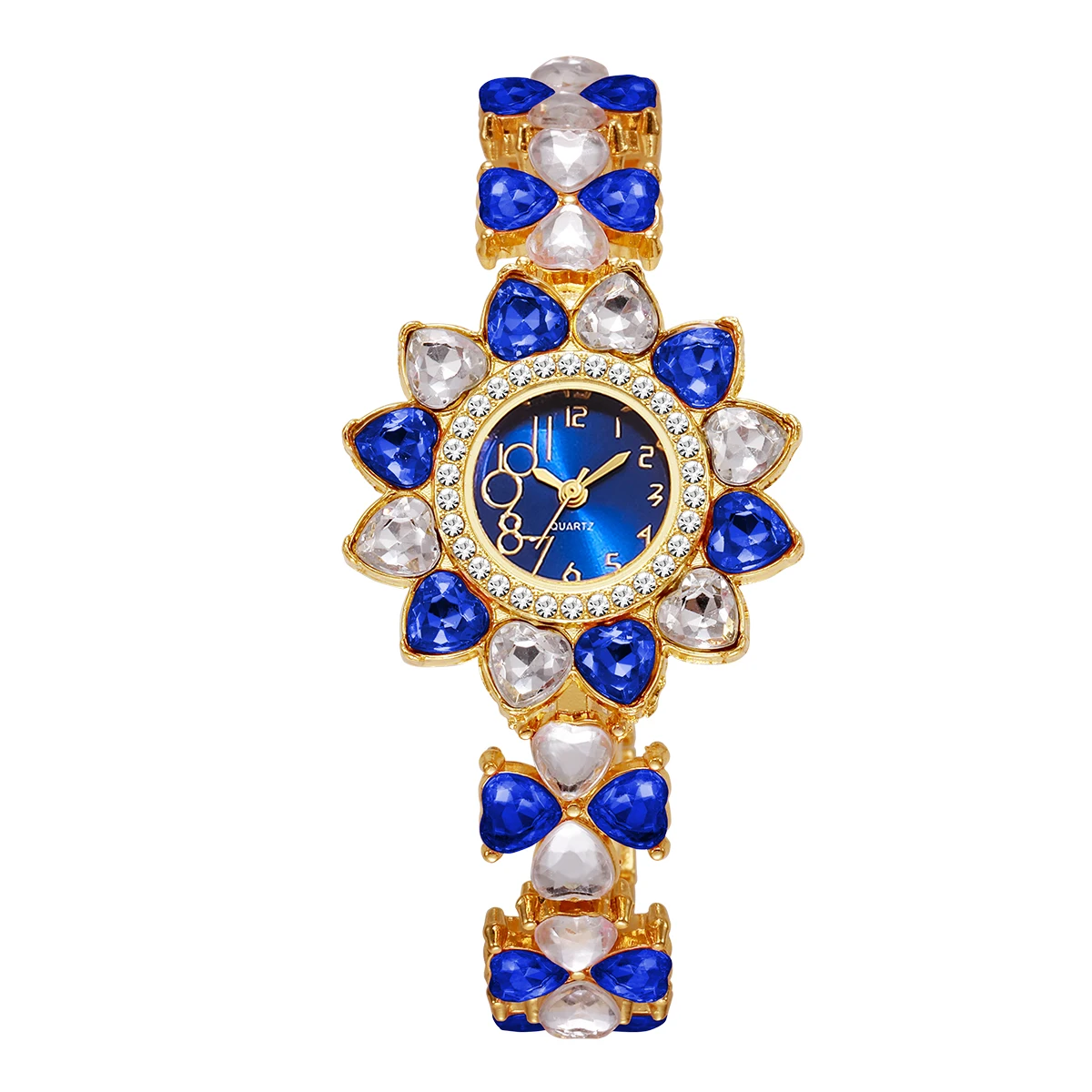 Montre Bracelet Femme Luxe à Quartz - Cadran Rose Avec Strass Et Fleurs, Boîtier Multicolore