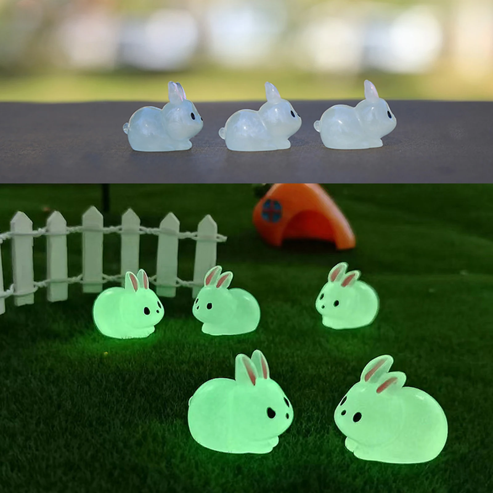 

10 Pcs Luminous Little Rabbit Easter Decoration 2024 Easter Bunny Glowing Resin Craft Micro Landscape Bonsai Ornaments