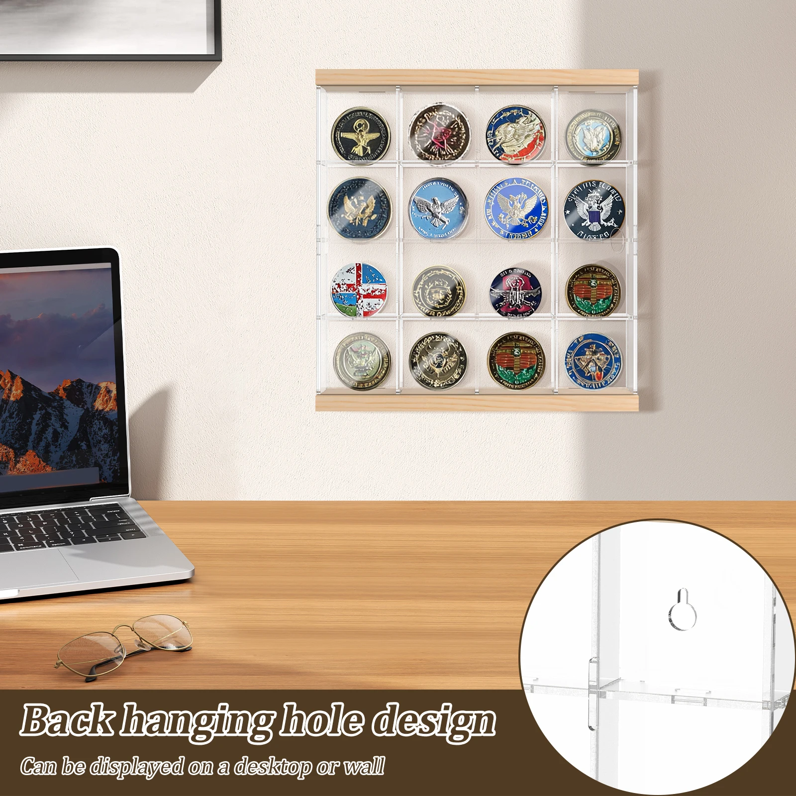 16/24 Grids Acrylic Coin Holder Clear Challenge Coin Display Box Military Medals Badges Display Case Versatile Home Decoration