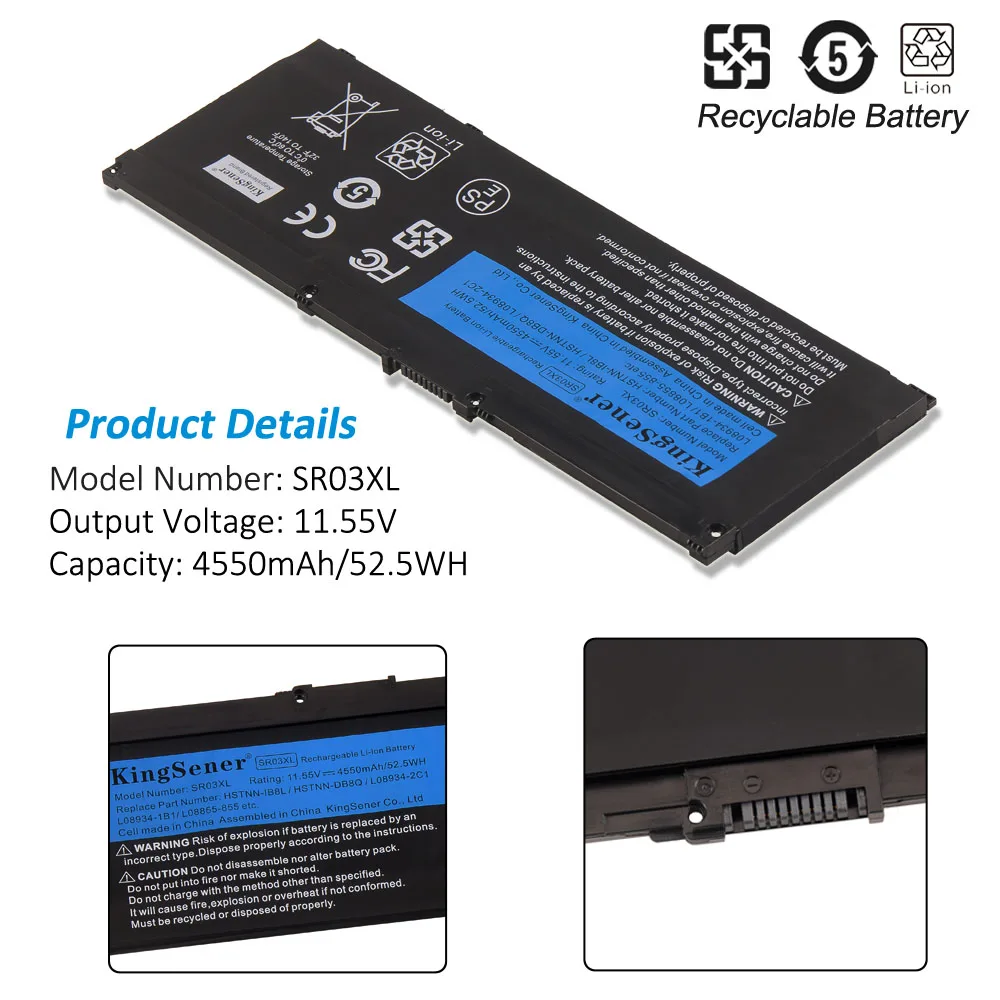 Kingsener Sr03xl Bateria do Portátil para hp Presságio 15-cx 15-dc Tpn-q211 Tpn-q194 Q193 Tpn-c133 Tpn-c134 Hstnn-db8q L089342b1 L0885585 Baterias p/ laptop - Imagem 5