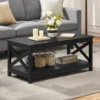 Wood 2-Tier Black Coffee Table with Storage Shelf for Living Room, X Design Accent Cocktail Table, Easy Assembly Home Furniture 2