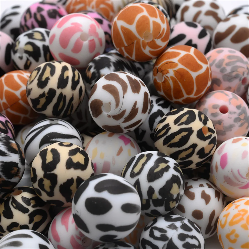 10Pcs Round Printed Silicone Beads 15mm Leopard Print Silicone Beads For Jewelry Making DIY Jewelry Accessories