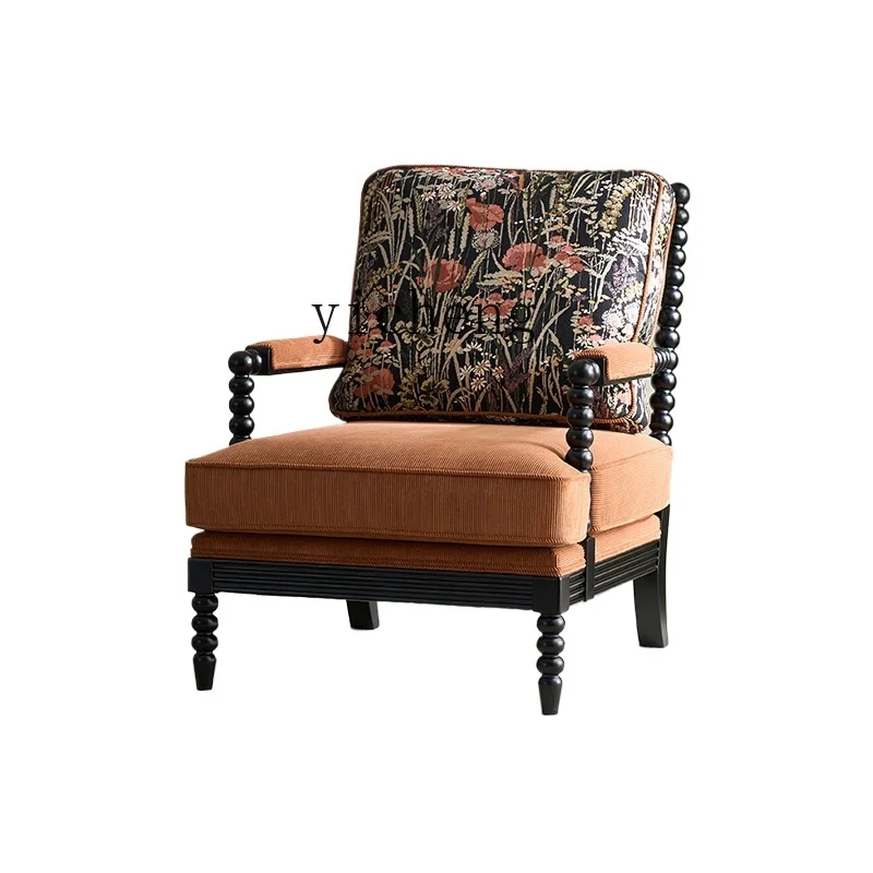 

Tqh down Sofa American Retro Living Room Furniture Solid Wood Fabric Wingback Chair Single Leisure Couch