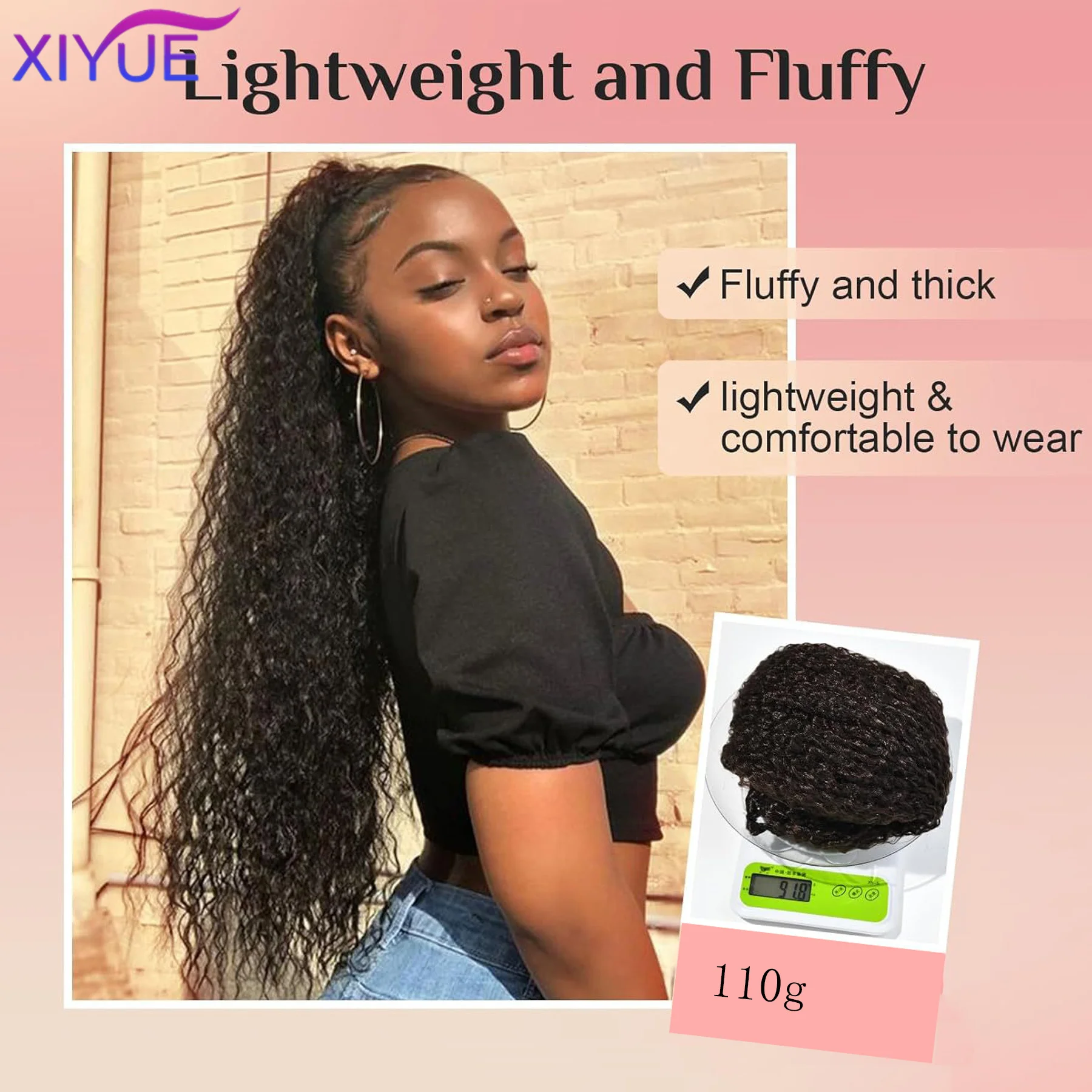 XIYUE Long Curly Drawstring Ponytail Synthetic Ponytails for Women Black Blonde Red Ponytail Clip in Hair Extensions for Daily