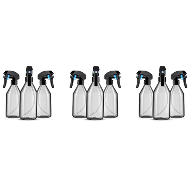 Plastic Spray Bottles For Cleaning Solutions,10OZ Reusable Empty Container  With Durable Black Trigger Sprayer, 9Pack