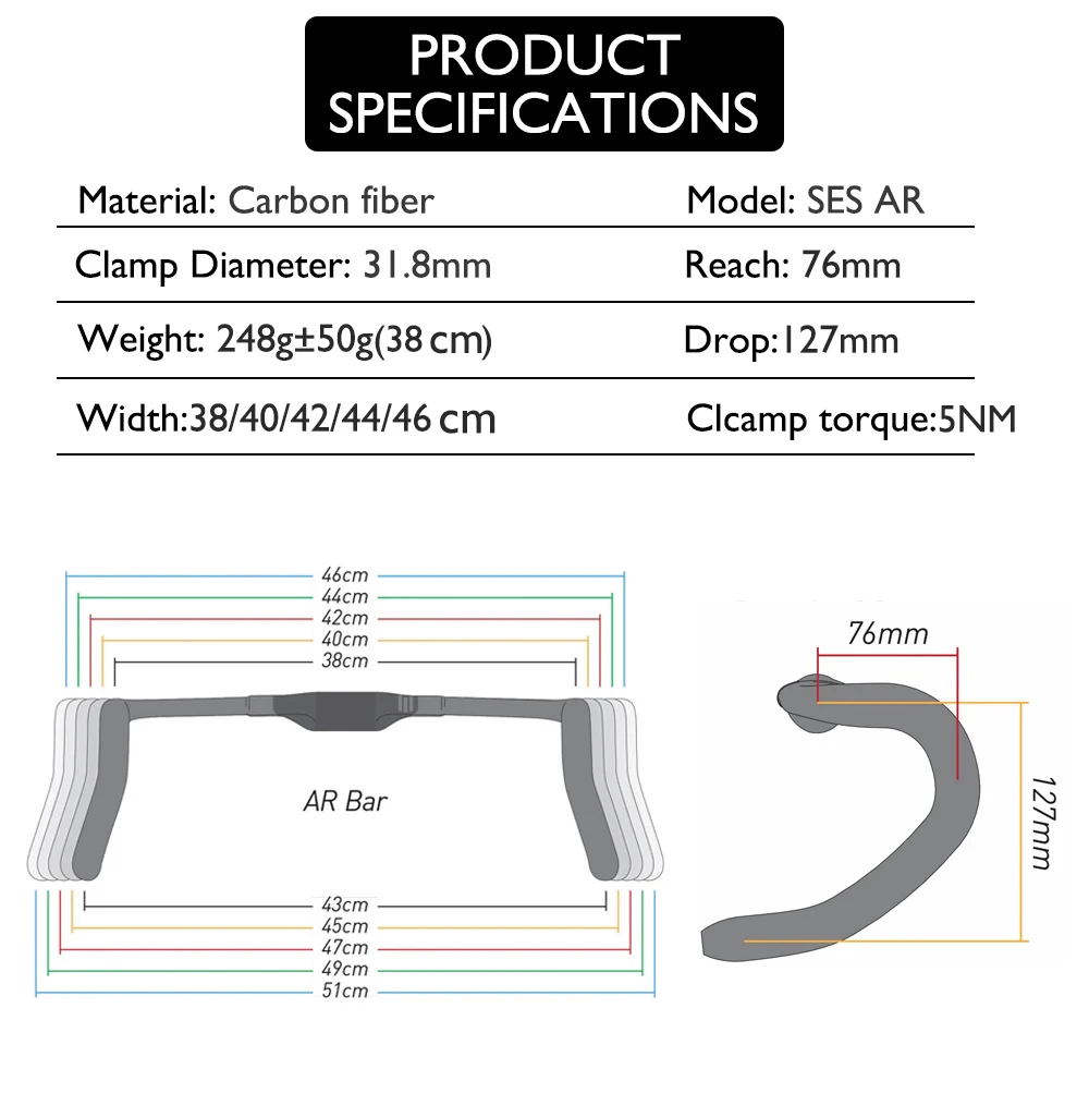 SES AR Carbon-Straßenlenker mit versteckter Kabelführung, 23,5 mm ausgestellter Fall, leicht, Di2, 31,8 mm, für Straßen-/Gravel-Fahrräder – Detail 3
