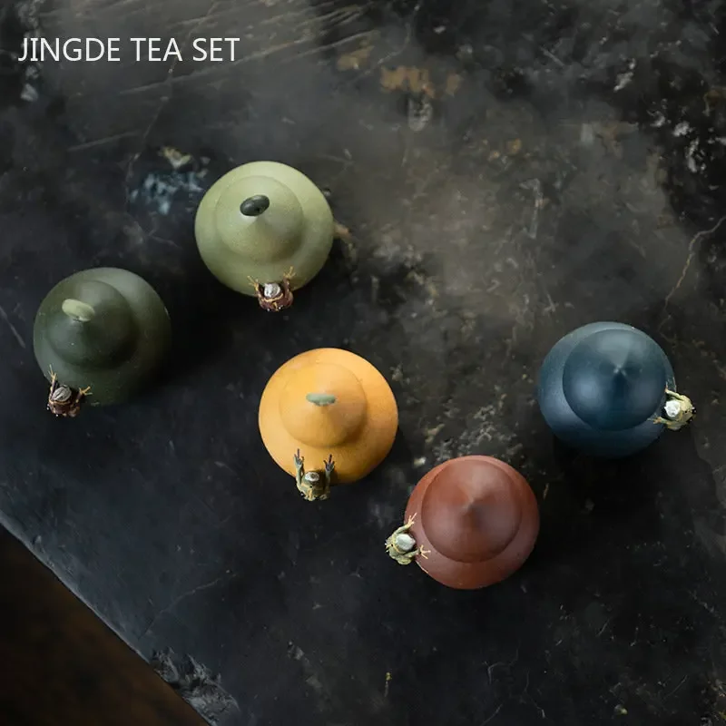 Creative Yixing Purple Clay Tea Pet Gourd Frog Small Ornaments Tea Set Sculpture Decorations Desktop Decorative Handmade Crafts