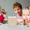 4 Pcs Children's Piggy Bank Square Blank Change Container Wooden Coin Case Kids Boys 6