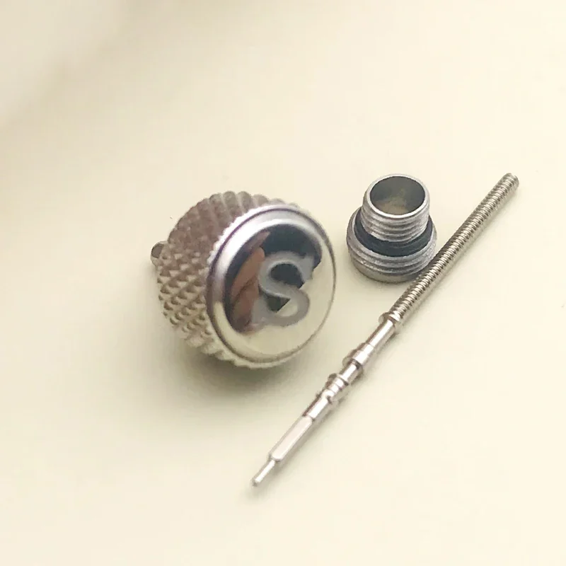 7mm Screw-in Watch Crown with Engraved 'S' - Includes Crown Tube and Stem
