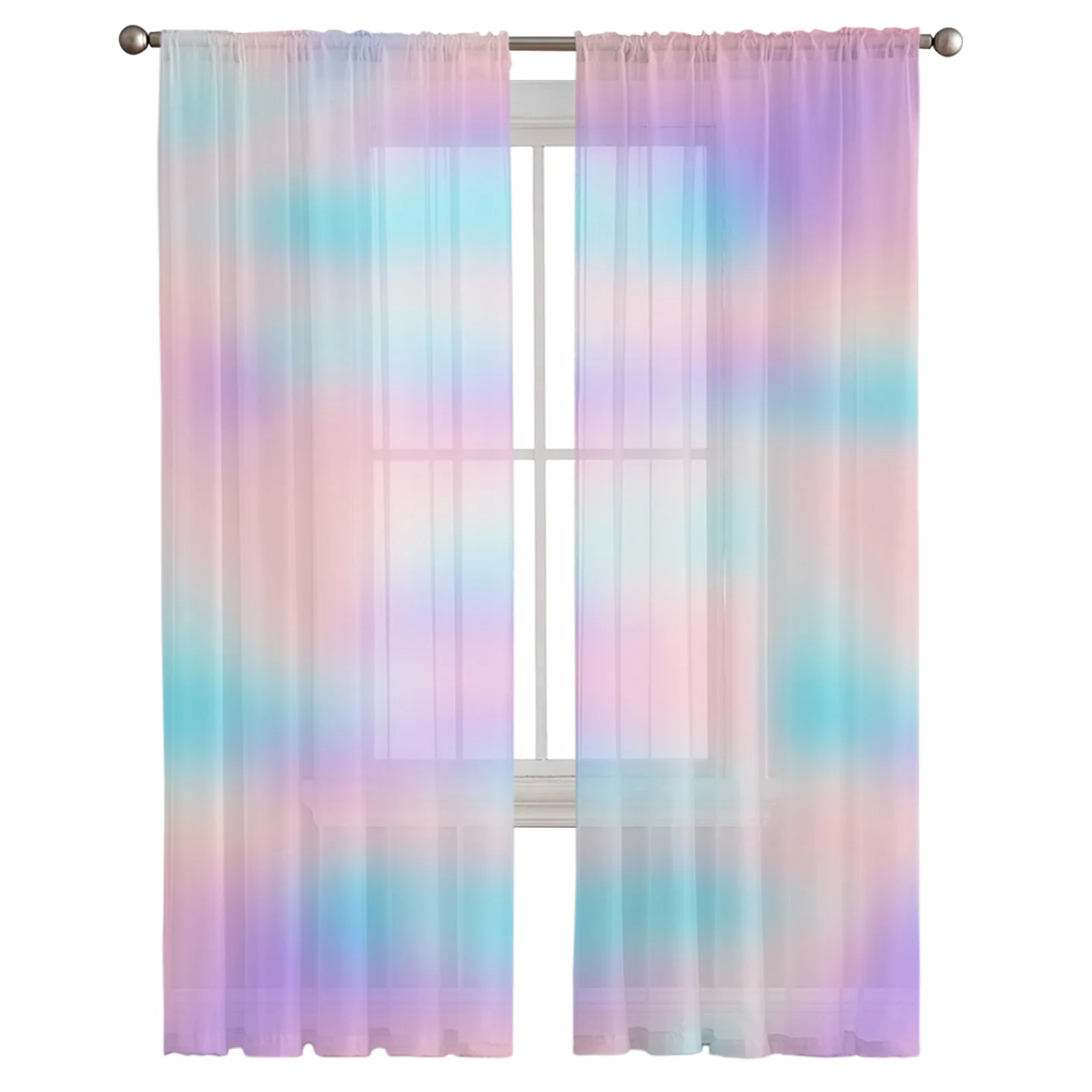Rainbow Gradient Sheer Voile Curtains Window Tulle Curtains for Living Room Bedroom for Kitchen Curtains Decoration 2