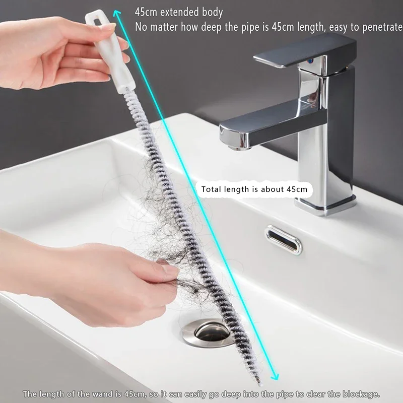 Pipe Dredging Brush Long Clean Kitchen Bathroom Hair Sewer Sink Cleaning Drain Pipe Flexible Cleaner Clog Plug Hole Remover Tool pipe unclogging brush
