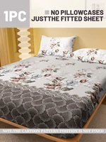 1 Simple modern Plant Flower printed matte Fitted Sheet, bedroom printed bed cover, bedding (excluding pillowcases) 2