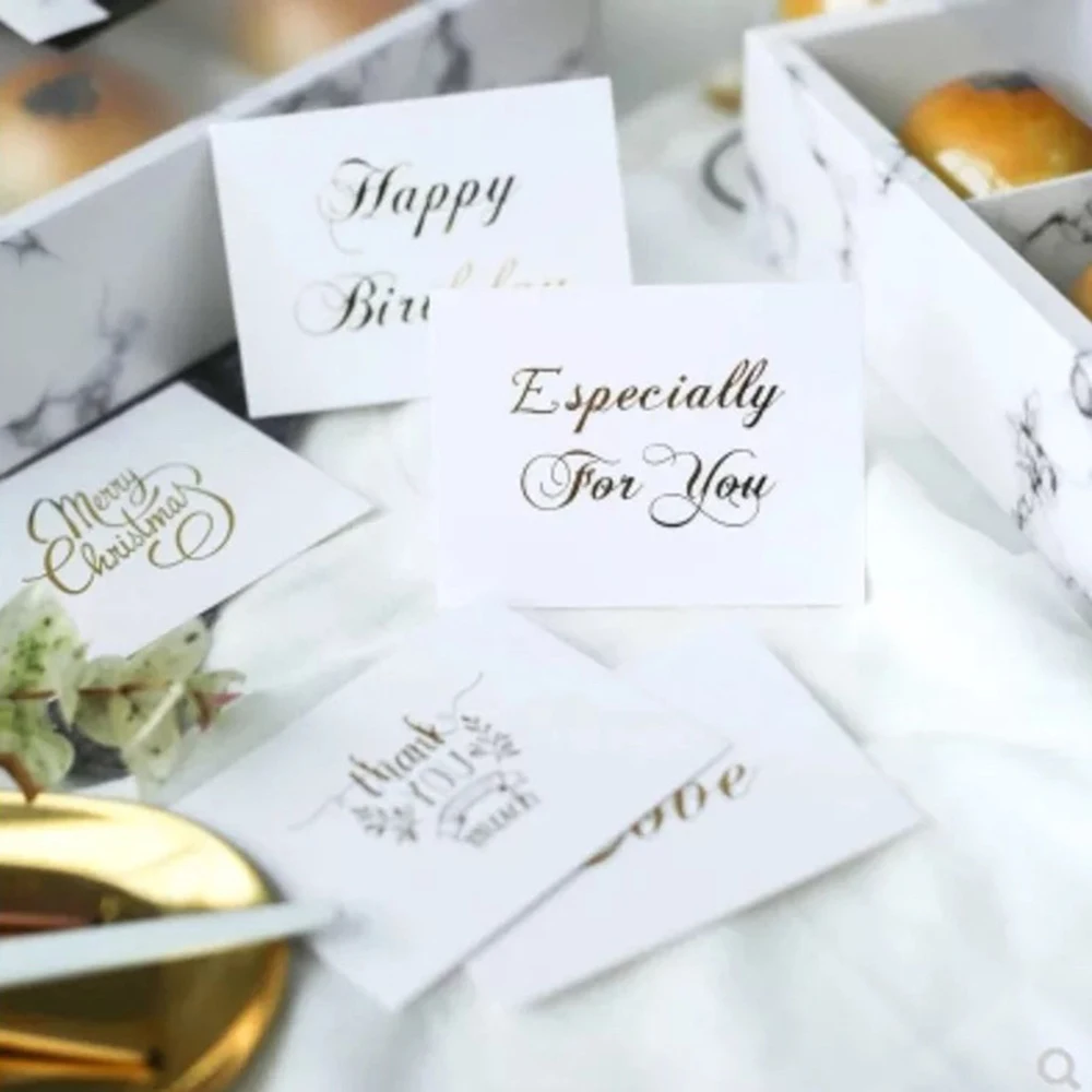 Elegant Gold Stamped Thank You Greeting Cards - Set of 50, 6x8cm White with Simple Design