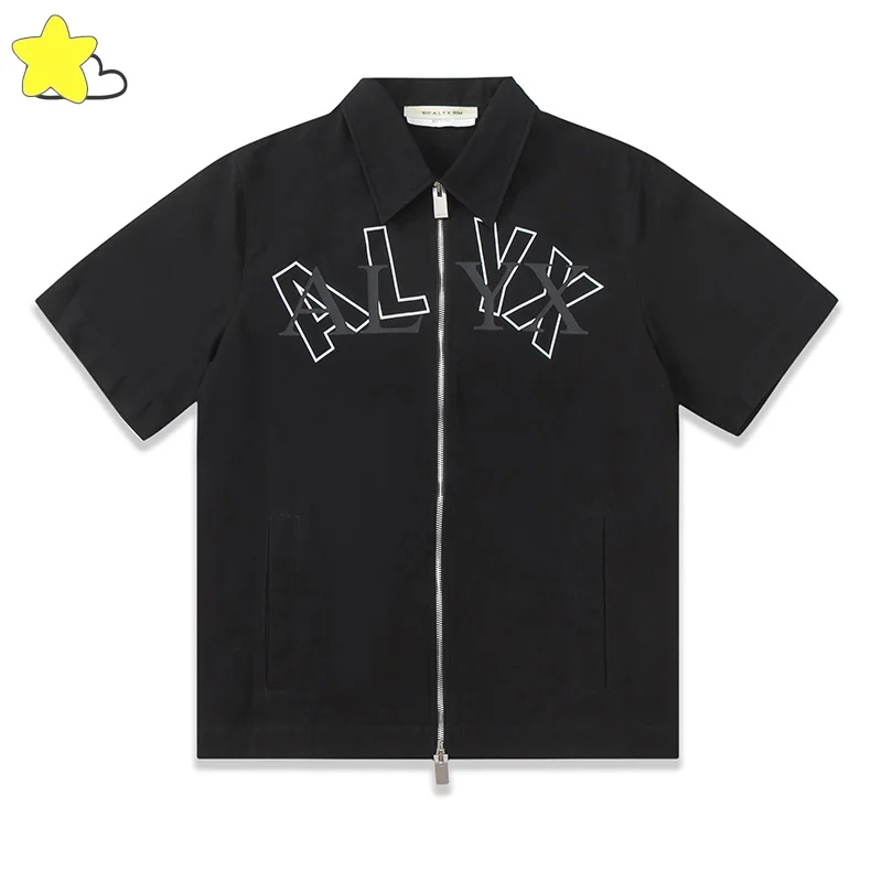 

2023 Summer Autumn Streetwear Functional ALYX Zipper Shirts Men Women Stroke Overlapping Logo 1017 ALYX 9SM Short Sleeved Shirt