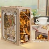 CUTEBEE DIY Book Nook Dollhouse Booknook with Touch Light Dust Cover Bookshelf Insert for Decor Gift Antique Shop of Grandfather 4