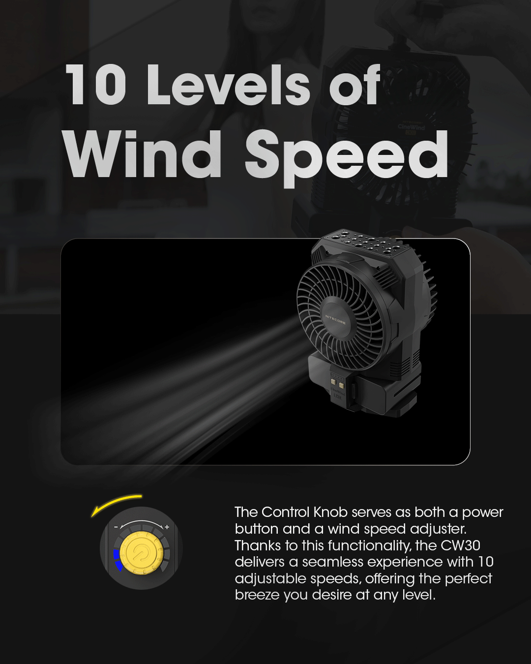 Nitecore CineWind CW30 Tragbares Studio Wind Hair Fan Gebläse,  Windgeschwindigkeit von 46 km/h, mit 10 Stufen einstellbarem Wind,  angetrieben durch NP-F-Batterien, vielseitige: Tests, Infos &  Preisvergleich