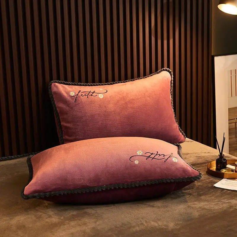 

Winter Pure Color Super Soft Plush Pillow Case Home Decoration Bedding Pillow Case Cushion Silk Pillow Cases 1-2pc 48x74cm