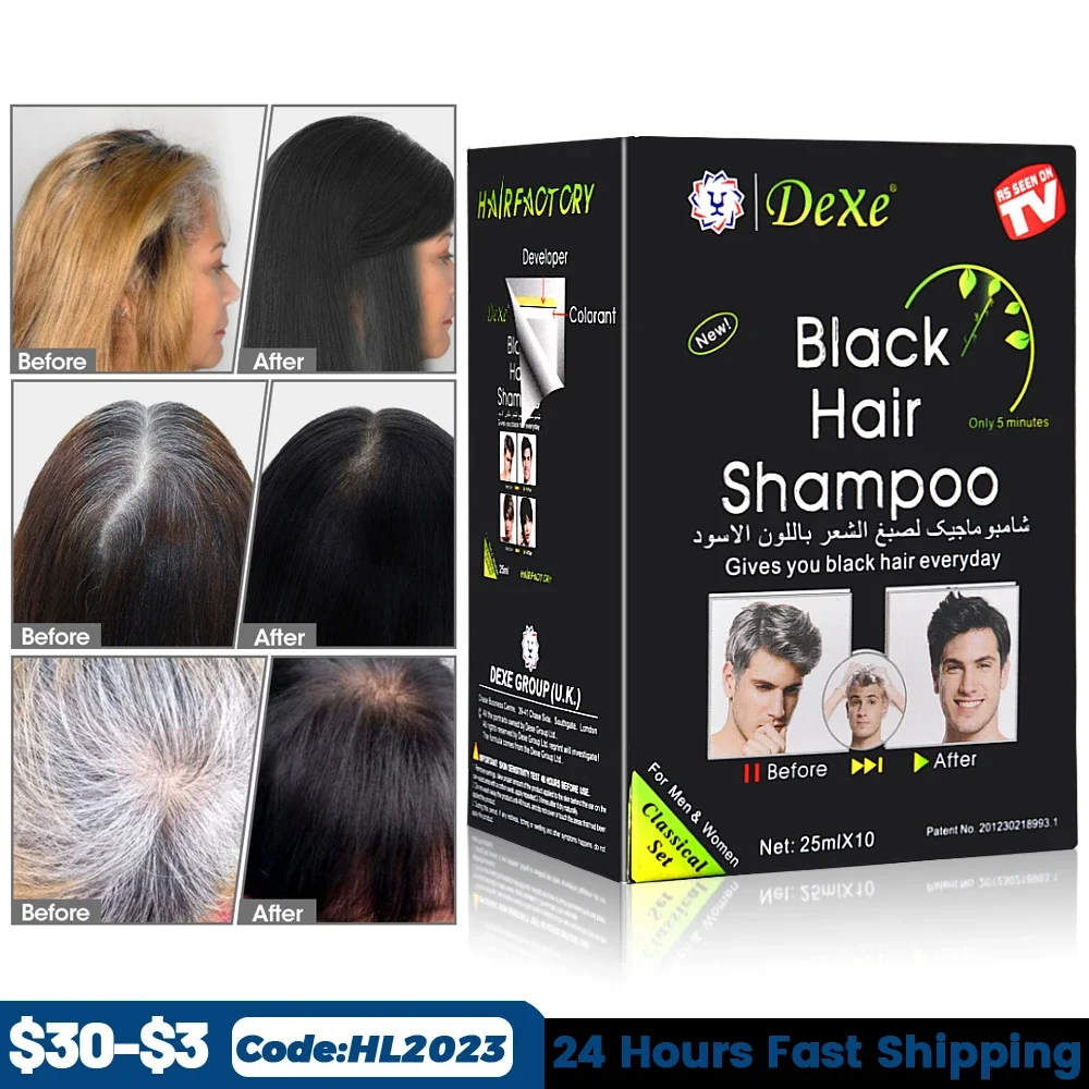 10 Pezzi Dexe Fast Black Hair Shampoo Solo 5 Minuti Bianco Diventa Nero Colore Dei Capelli Rimozione Grigia Per Uomo Donna Fast Hair Dye
