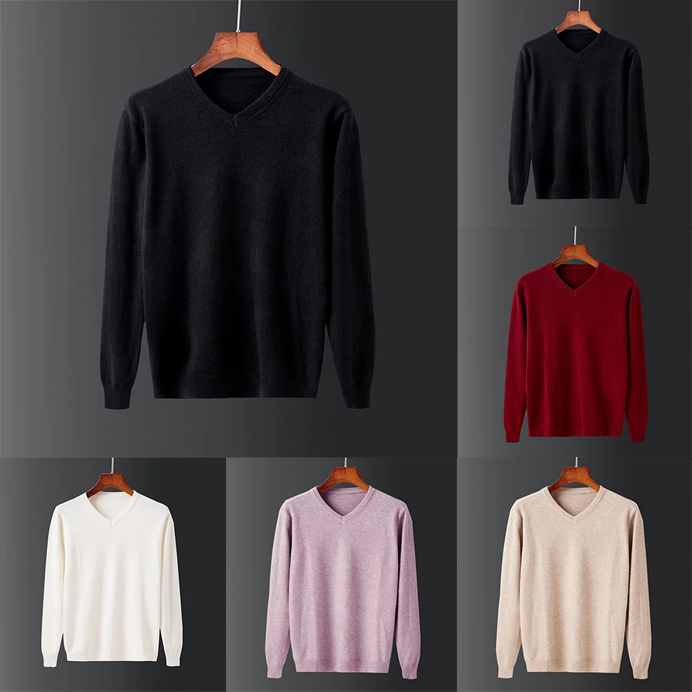 

Mens V Neck Sweater Knit Top Warm Casual Winter Sweater Pullover Solid Color Long Sleeve Thermal Underwear