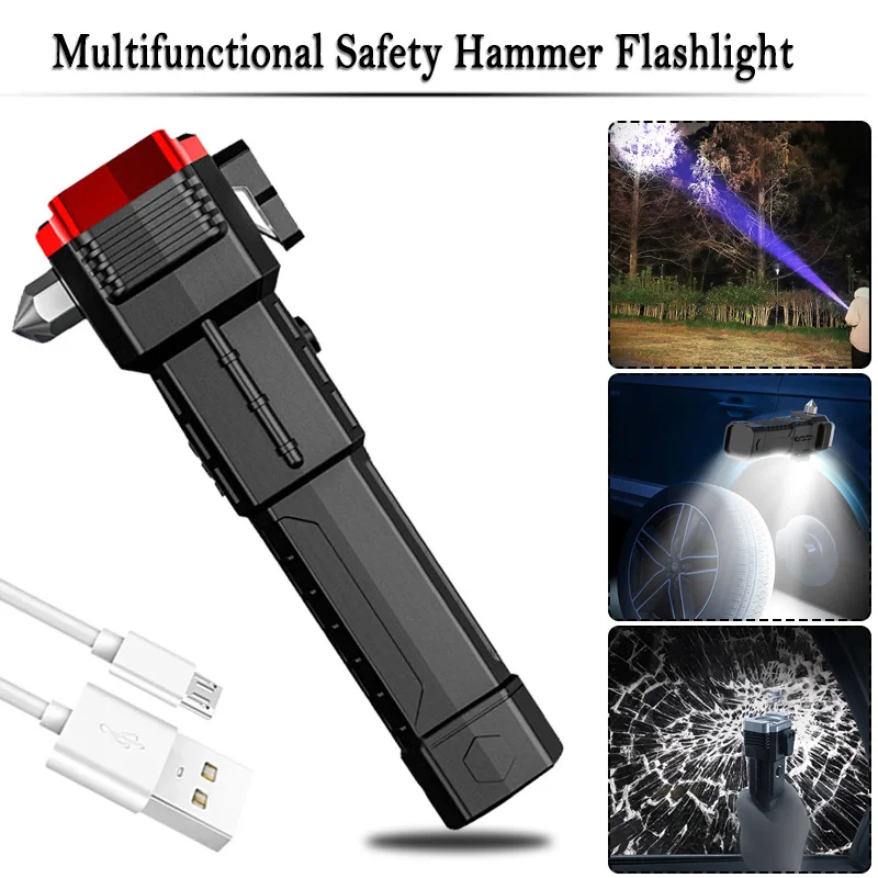 

Ultra Bright LED Flashlight with Safety Hammer and Strong Magnets Side Light Torch Light Portable Lantern for Adventure Camping