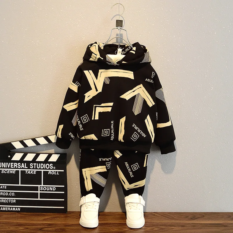 

Boys Suit Sweatshirts +Pants Cotton 2Pcs/Sets 2023 Printed Spring Autumn Sport Suits Snowsuits Thicken Children Clothing