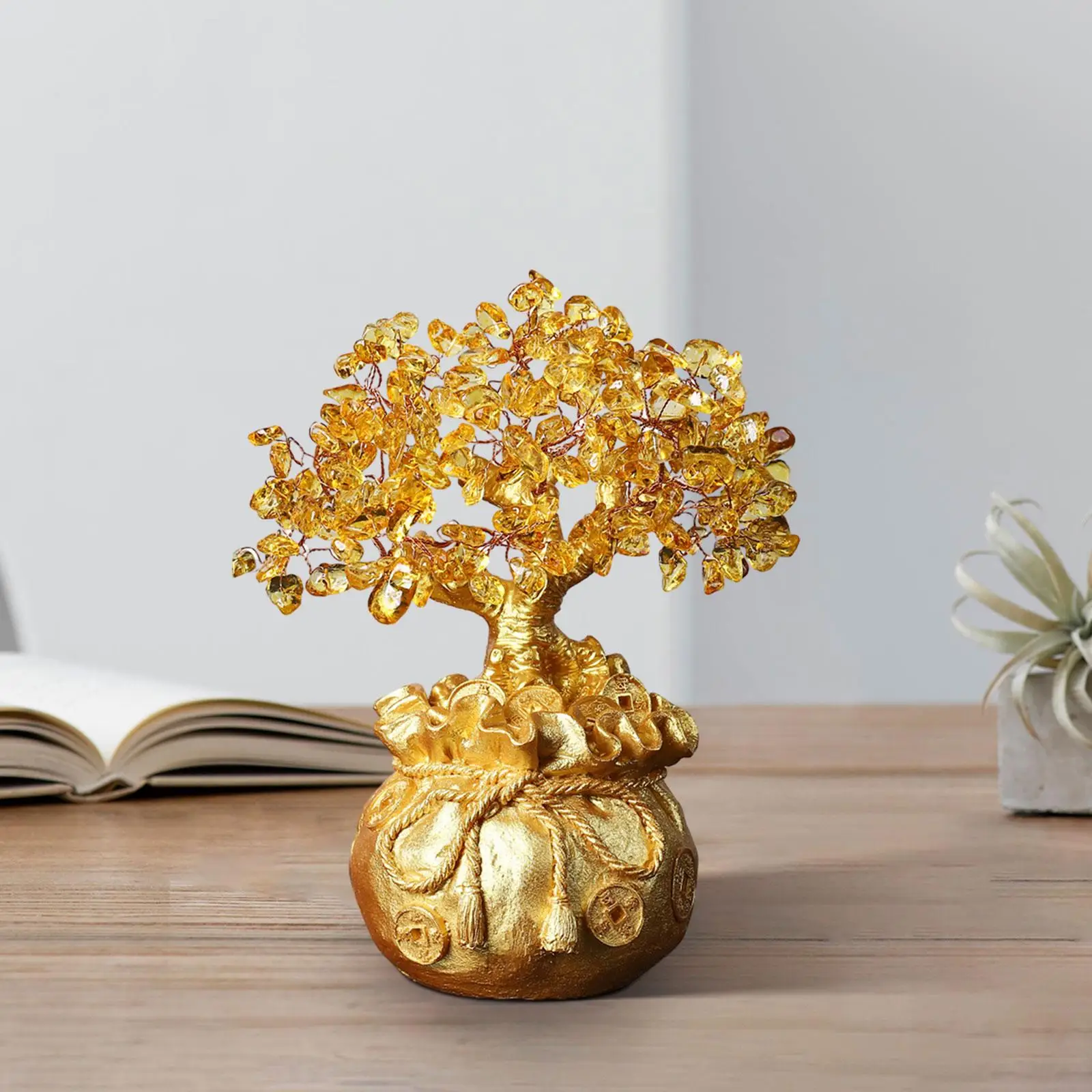 家の装飾のための幸運な木、盆栽スタイルの豊かな装飾品、机の装飾品