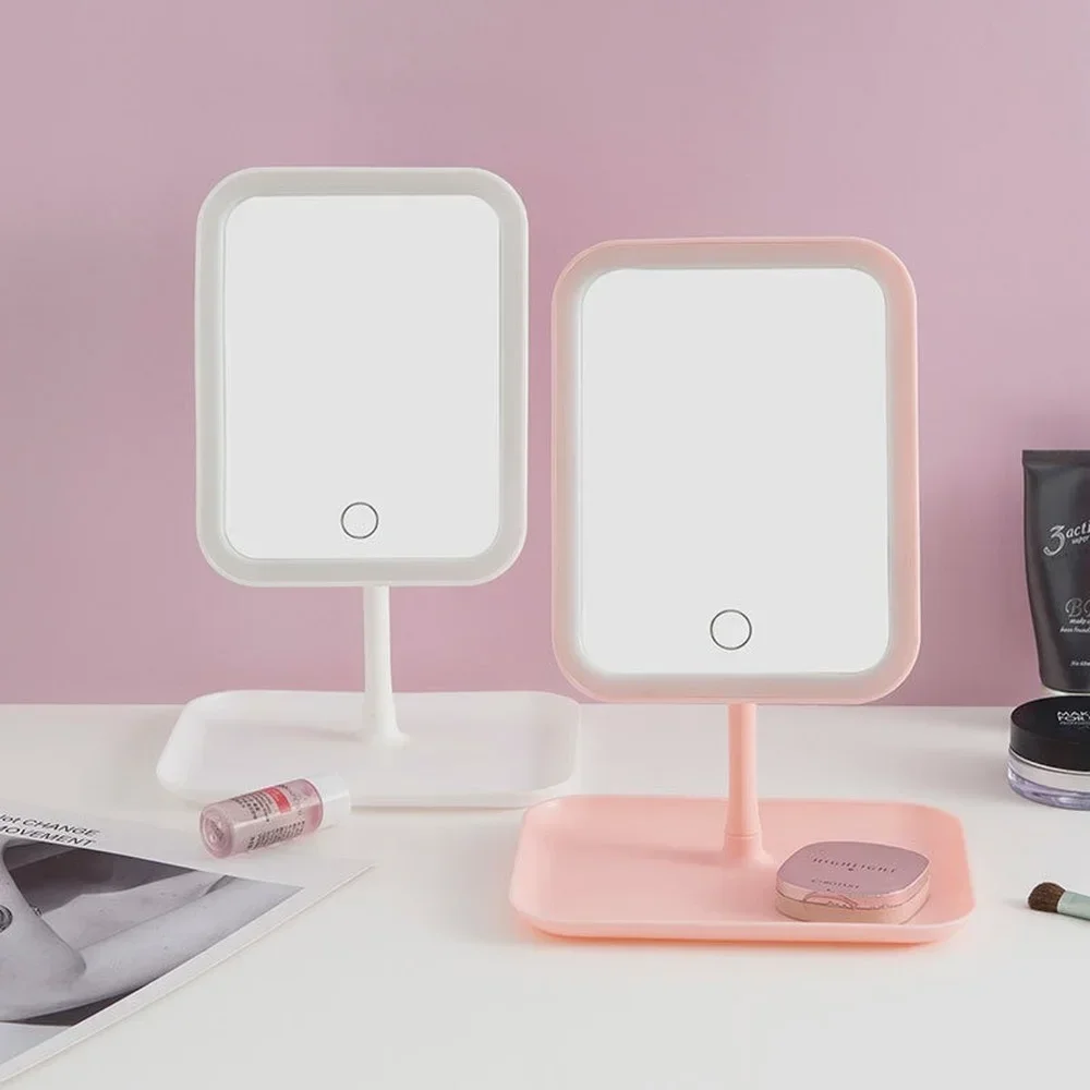 Led Vanity Mirror Intelligent Adjustable Three-color Light Vanity Mirror Desktop Fill Light One Touch Charging Model