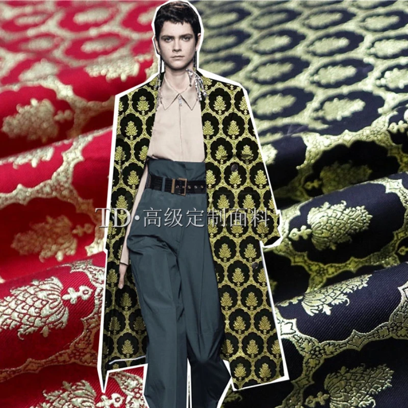 

Gold Silk Brocade Jacquard Fabric Yarn Dyed Pinecone Dress Suit Jacket Fashion European Brand Design Wholesale Cloth by Meter