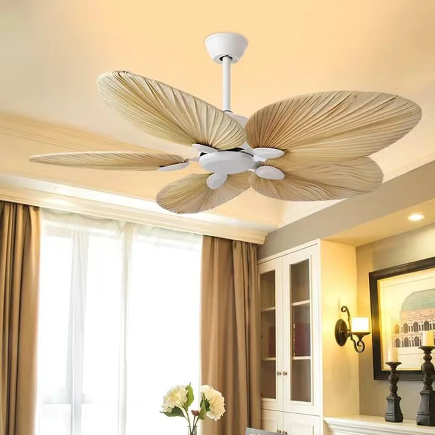 American style retro ceiling fan, high-quality natural banana leaf decorative ceiling fan DC110-220V, natural breeze decorative