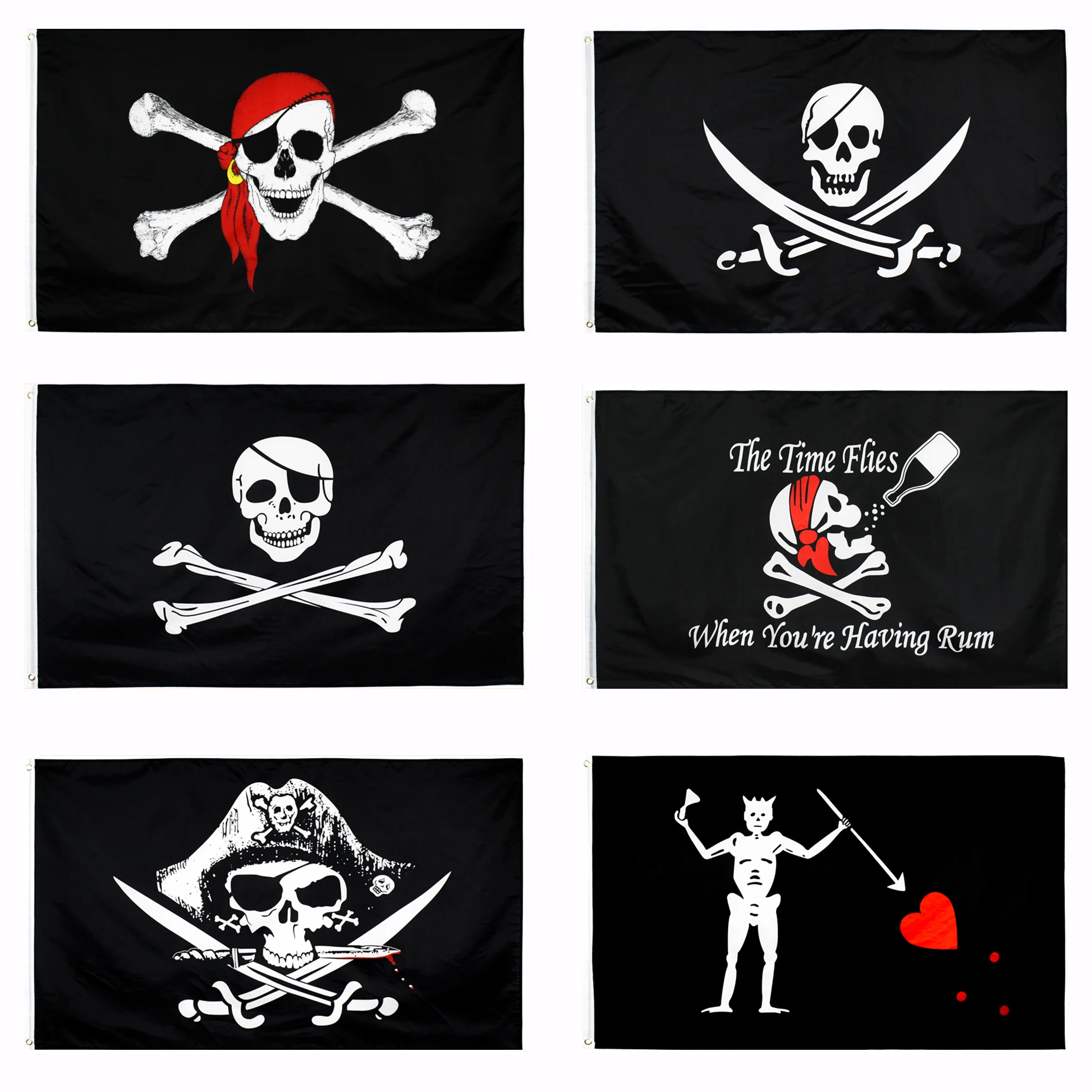 Piratenflagge, 2 Stück, 60 x 90 cm, Totenkopf- und Kreuzmesser