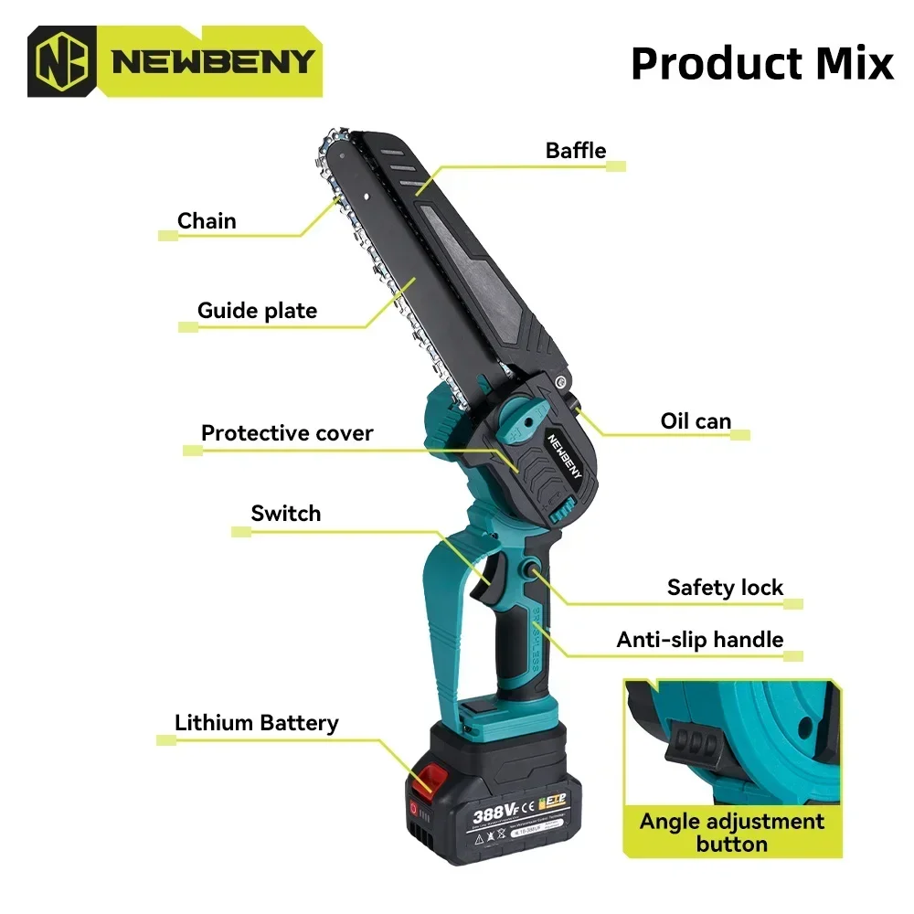 NEWBENY 8 Inch Brushless Electric Saw Digital Display Cordless Efficient Woodworking Garden Cutting Tools For 18V Battery