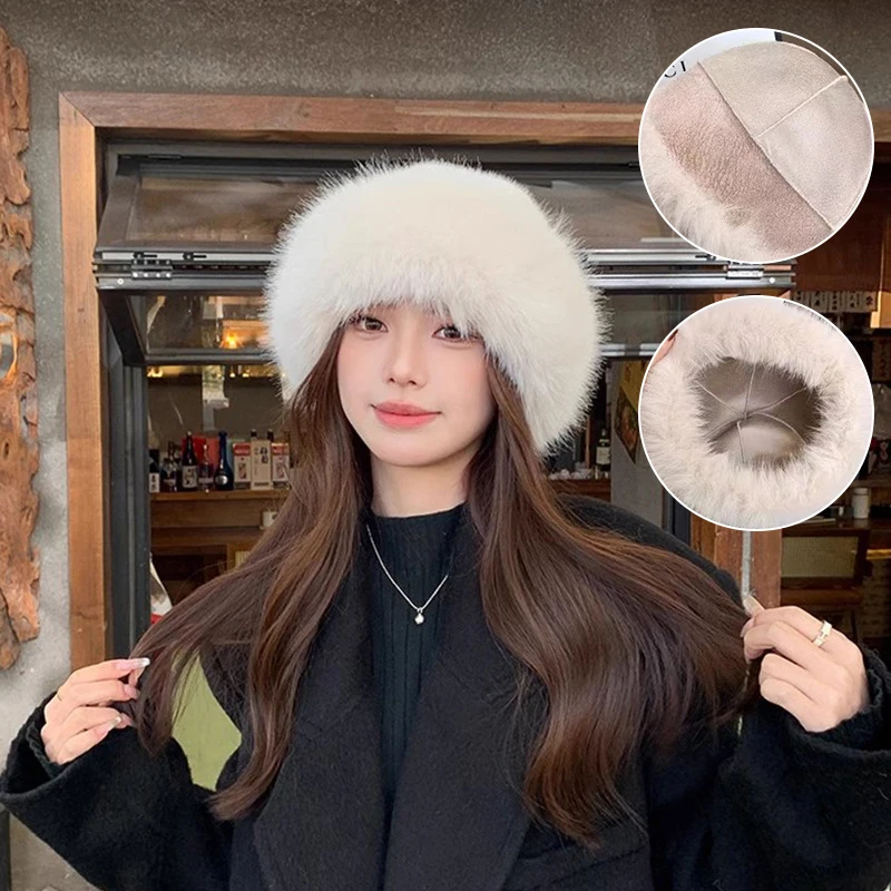 Women Hat Winter Plush Fisherman Fur Ear Protection Windproof Warm Headgear Fashion Panama Basin Cap