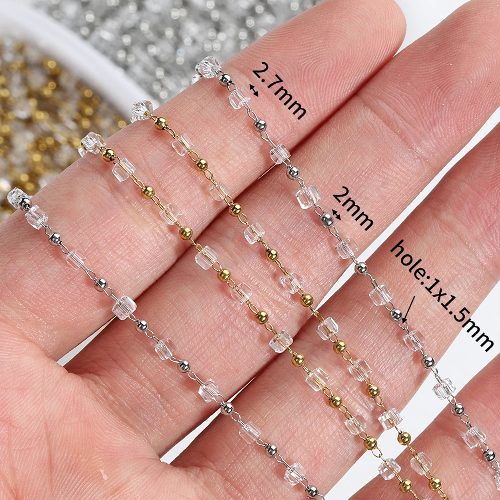 1Meter Stainless Steel Chain Transparent Clear Cube Square Crystal Beads  Chain for Jewelry Making DIY Necklace Bracelets Crafts