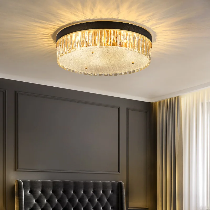 

Роскошная хрустальная лампа для спальни, комнатные лампы, Nordic E14, светодиодные светильники для гостиной, теплые и романтичные современные минималистичные кожаные потолочные светильники